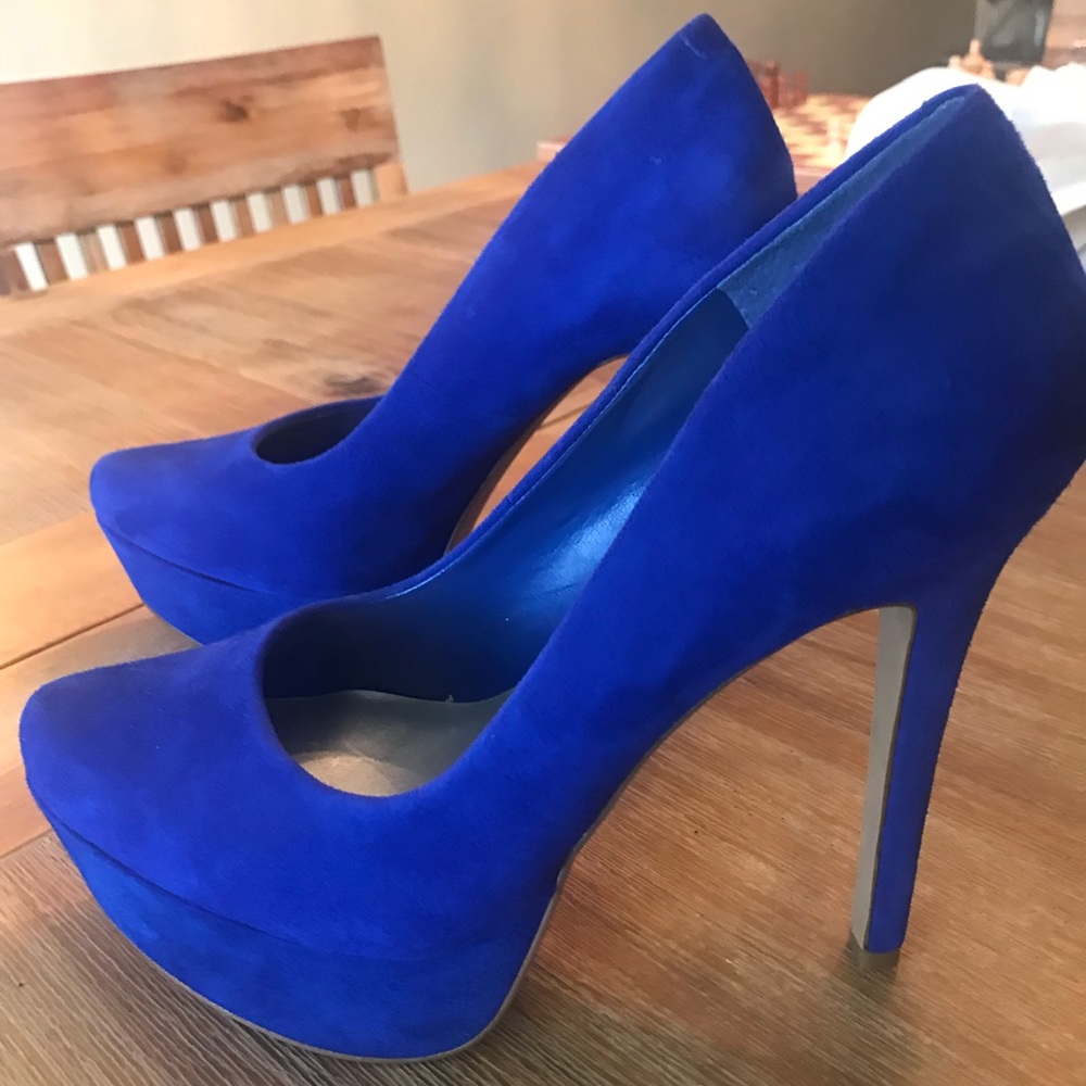 New Jessica Simpson Blue Suede Platform Pumps 8
